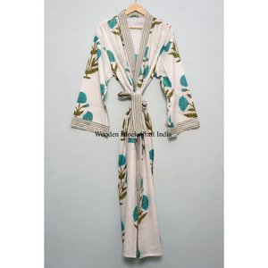 Robe kimono décontractée en coton pleine longueur avec décorations, écologique, lavable, style doux, ceinture à la taille, cadeau idéal pour les femmes - Product Image 1