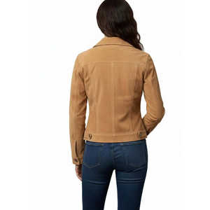 Chaqueta Trucker de Manga Larga en Gamuza Color Beige Claro para Mujer, Talla XS, Leathertex - Product Image 3