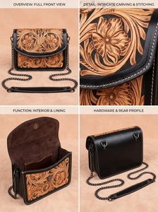 Sac bandoulière portable en cuir véritable, motif floral géométrique, style bohème vintage, 5 pouces - Product Image 3