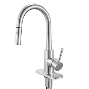 Rubinetto da cucina monocomando in nichel lucido con doccetta estraibile per camper, lavelli bar e bagni pubblici - Product Image 1