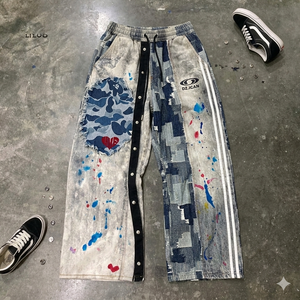 High Quality Vintage Print Canvas <b>Trousers</b> Men Streetwear Fashion Retro Graphic Loose Fit Casual Elastic Breathable OEM - Product Image 3