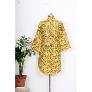 Vestido de Lujo de Algodón Indio con Estampado a Mano para Mujer, Cuello en V Profundo, Estilo Nupcial, Camisa Larga Midi con Botones, Nuevos Estilos, Mini Bodycon - Product Image 6