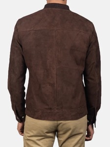 Mocha <b>Suede</b> Brown Bomber <b>Leather</b> <b>Jacket</b> - Product Image 4