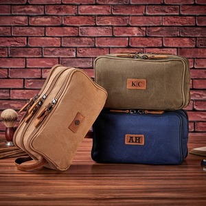 Leather Canvas Toiletry Bag Waterproof Travel Organizer Cosmetic Storage Dopp Kit Large <b>Case</b> Travel Bag LCTB-0051 - Product Image 2