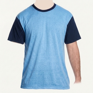 Camiseta de manga corta para hombre, color marrón y caqui, con bloques de color, cuello redondo, corte regular, diseño casual de punto sólido con ribete en contraste. - Product Image 6