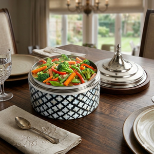 Cazuela de Lujo con Incrustaciones de Madreperla y Tapa de Acero Inoxidable, Olla para Mantener la Comida Caliente |   Juego de Vajilla de Diseño con Base de Madera - Product Image 2