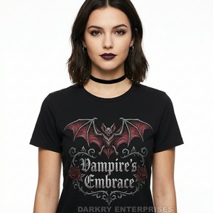 Camiseta de Terror Personalizada para Mujer, Camiseta con Gráfico de Vampiro Gótico, Impresión en Serigrafía, 100% Algodón, Cuello Redondo, Proveedor de Ropa de Moda Alternativa Femenina - Product Image 5