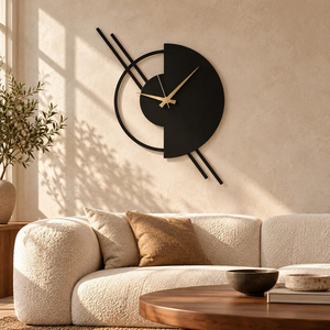 Modern Black Metal <b>Wall</b> <b>Clock</b> Geometric Abstract Design Decorative <b>Clock</b> for Living Room Home Office Bedroom Contemporary - Product Image 2