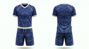 Ensemble de maillots de football personnalisés pour hommes, col en V, manches courtes, imprimé géométrique, polyester, évacuation de l'humidité, toutes saisons, coupe classique - Product Image 1