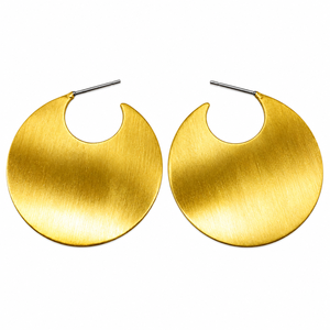 Pendientes de Aro en Forma de Media Luna en Tono Dorado, Acabado Metálico Cepillado, Joyería Minimalista, Accesorios de Moda al por Mayor - Product Image 1