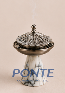 Luxury Hand-Carved Marble Incense Burner With Antique Metal Lid <b>Decorative</b> Bakhoor Holder For Home Fragrance & Spiritual - Product Image 3