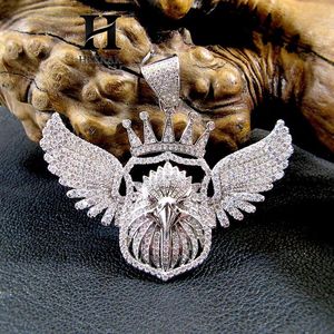 Collar con colgante de alas de águila con incrustaciones de diamantes, estilo Hip Hop, con dijes de corona, cabeza de águila y escudo, y colgante de pájaro con diamante cultivado en laboratorio VVS - Product Image 1