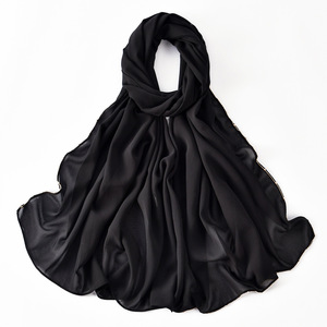 Voile en mousseline à chaîne, couleur unie, simple, pour femme, accessoire de mode musulmane, très populaire et en vogue - Product Image 1