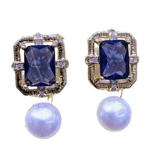 ต่างหูห้อยประดับมุกน้ำจืดสไตล์เรโทรฝรั่งเศส ประดับพลอยสีฟ้าอเมทิสต์รูปดอกไม้ ขายส่งสำหรับผู้หญิง - Product Image 5