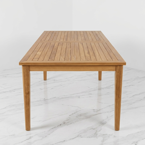 Table de salle à manger d'extérieur en teck moderne et minimaliste avec plateau à lattes, rectangulaire, pour patio, villa, jardin, fournisseur d'ensembles de meubles d'extérieur, exportation - Product Image 3