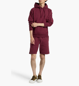 Men's Maroon Hooded Sweatshirt <b>Set</b> Solid Color Casual Breathable <b>Knitted</b> Eco-Friendly Fleece Shorts Summer Wear - Product Image 5