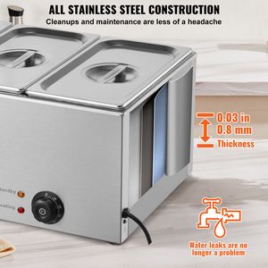 Mesa de Vapor Eléctrica Comercial Profesional de 17.4QT, 1200W, 3 Bandejas, Buffet Bain Marie, Encimera de Acero Inoxidable, Manual para Alimentos - Product Image 5
