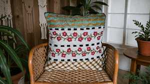 Housses de coussin de luxe personnalisables en coton, brodées de perles, motif citrouille carré, faites à la main, avec fermeture éclair, pour la décoration intérieure - Product Image 2