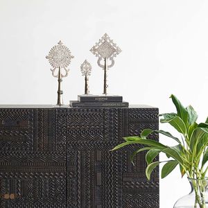 Modern Tribal Solid Wood Sideboard Carved Wooden Side Cabinet <b>Black</b> Storage <b>Console</b> for Dining Room Entryway - Product Image 3
