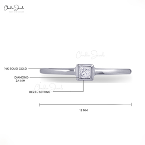 14K Solid White Gold Real Diamond Solitaire <b>Ring</b> 2.4MM Square Princess Cut <b>Ring</b> for <b>Dainty</b> Engagement <b>Ring</b> at Wholesale Price - Product Image 2