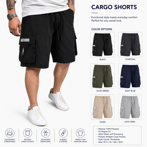 Cross-border Men's Summer Solid Woven Anti-Wrinkle Breathable Casual Five Quarter Loose Fit Cargo Shorts - Product Image 2