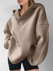 Sudadera con Capucha Oversize de Algodón para Mujer, Hombros Caídos, Manga Larga, Color Liso, Estilo Casual - Proveedor Mayorista - Product Image 4