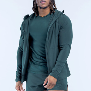 Chaqueta con cremallera y sudadera con capucha para hombre, diseño moderno, logotipo personalizado OEM, color verde pizarra, ligera, de secado rápido, para gimnasio y ropa urbana. - Product Image 3
