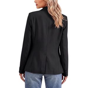 Blazer de Lana Negro Personalizado para Mujer, Solapa con Muescas, Cierre de un Solo Botón, Manga Larga, Prenda Exterior Formal y Elegante - Product Image 2