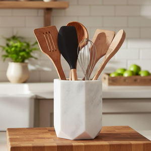 Porte-cuillères en marbre de luxe, organiseur de cuisine en pierre, pot moderne pour couverts, support à cuillères, décoration artisanale haut de gamme pour la maison - Product Image 1