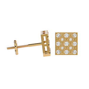 0.30 CTW Natural Diamond Square <b>Cluster</b> Stud Earrings | 10K Gold Screw Back Earrings | Secure Luxury Fine Anniversary Jewelry - Product Image 1