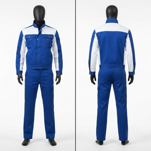 Premium 240GSM Poly Cotton CE Certified Waterproof Breathable <b>Work</b> Coverall Blue White Panel Jacket <b>Cargo</b> <b>Pants</b> Custom Logo - Product Image 1