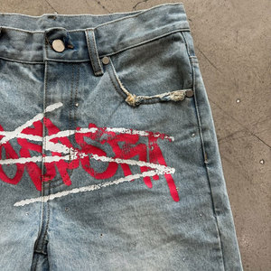 Pantalones Cortos de Mezclilla para Hombre, Estilo Cargo, Cintura Alta, Doble Cintura, con Diamantes Bordados en las Rodillas, Personalizados - Product Image 6