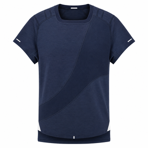 Camiseta Deportiva Raglan Azul Marino al por Mayor con Panel Trasero de Malla Diagonal, Fabricante de Ropa Deportiva Personalizada - Product Image 1