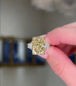Trendy 925 Moissanite Diamond 4.5 Carat Trapezoid Cut Pave Yellow <b>Two</b> Tone Gold Plated Engagement <b>Ring</b> VVS Clarity Women's - Product Image 2
