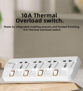 Regleta de Enchufes Universal para Oficina en Casa, 4 Tomas, Serie BETA de Alta Calidad, 10A, con Interruptor de Sobrecarga LED - Product Image 3