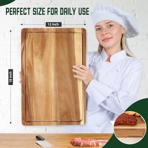 Planche à découper en bois d'acacia de qualité supérieure, épaisse, durable, compatible avec les couteaux, finition lisse avec rainure profonde pour les jus, idéale pour couper et servir - Product Image 5