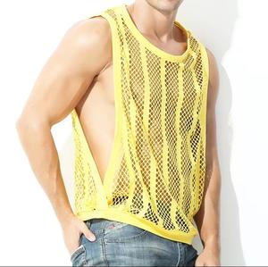 Men's <b>Mesh</b> Sleeveless Tank <b>Top</b> O-Neck Knitted Breathable Casual Hollow Out Design Muscle Fit - Product Image 3