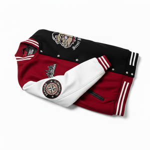 Chaqueta Varsity para Hombre Street Legends, Diseño de Bloques de Color Rojo y Negro, Parches Bordados, Chaqueta Bomber Estilo Urbano - Product Image 3