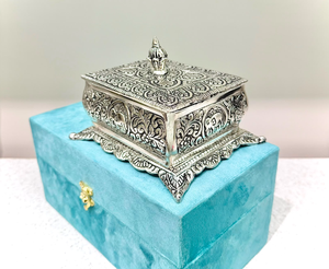 Dhatukala Royal Silver-Plated Aluminium <b>Trinket</b> & Dry Fruit <b>Box</b> with Velvet Lining-Handmade Traditional Wedding Gift - Product Image 2