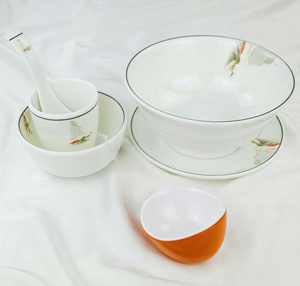 Bol à soupe en mélamine blanc de luxe avec motif ligne noire, compatible lave-vaisselle, certifié qualité alimentaire, vaisselle pour restaurant et mariage - Product Image 4