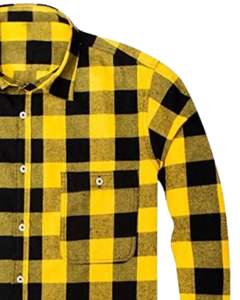 เสื้อเชิ้ตผ้าแฟลนเนลลายตารางสีเหลืองดำสำหรับผู้ชาย แขนยาว ติดกระดุม สไตล์ลำลองสำหรับฤดูหนาว เสื้อเชิ้ตลายตาราง ผลิตโดยโรงงาน OEM ทรงพอดีตัว - Product Image 2