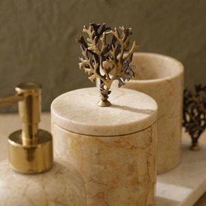 Juego de Baño de Mármol de Tres Piezas, Rectangular de Lujo con Detalles en Coral Dorado, Duradero para Uso en el Baño - Product Image 4
