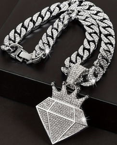 Iced Out Lab Grown Diamond <b>Pendant</b> <b>Necklace</b> for <b>Men</b> Gold Plated <b>Silver</b> Cuban Chain Hip Hop Jewellery - Product Image 2