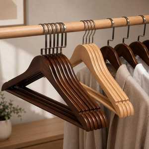 Cintres en bois faits main de haute qualité, élégants et écologiques, avec crochets et rails, design vintage, pour vêtements et salle de bain - Product Image 3