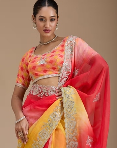 Sari de crepé Gotapatti multicolor KV con blusa sin coser - Product Image 6
