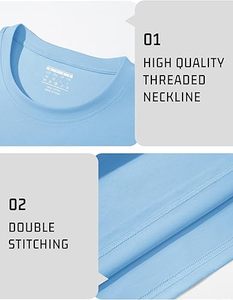 Camiseta de Algodón Azul Claro para Hombre, Manga Corta, Cuello Redondo, Color Sólido, Diseño Informal de Punto Jersey - Product Image 2