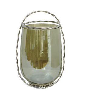Élégante corbeille à fruits haute en verre teinté avec poignée en fil de laiton torsadé, vase décoratif de table, centre de table pour la décoration de la maison et de la cuisine - Product Image 4