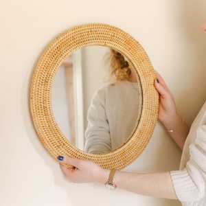 <b>Round</b> Bamboo Mirror <b>Frame</b> Handmade Rustic Style Natural Finish Circular Design Decorative Home Accent - Product Image 1