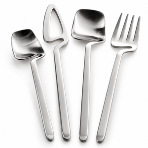 Ensemble d'ustensiles de service modernes en acier inoxydable, 4 pièces |   Cuillère de service, fourchette, spatule triangulaire, couverts polis pour la salle à manger - Product Image 1