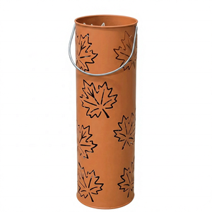 Portavelas votivas altas de metal naranja al por mayor con diseño de hoja de arce calada para decoración del hogar - Product Image 4